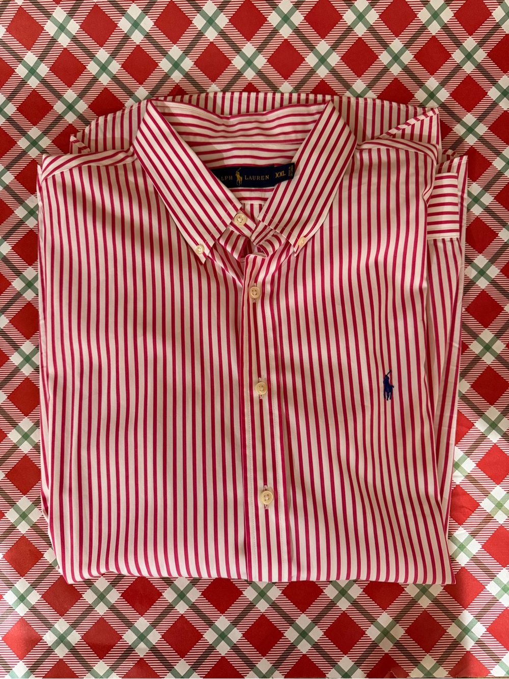 Ralph Lauren Men’s Pink and White Striped Button-Down Shirt